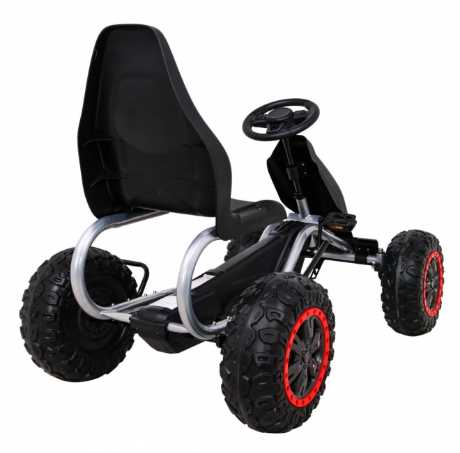 Großes starkes Tretkart für Kinder Schwarz + 100 kg Tragkraft + EVA Räder + Handbremse + Sportsitz