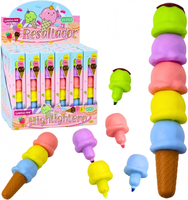 Pastell-Textmarker in Eiscremeform, 5 Farben, 18 cm