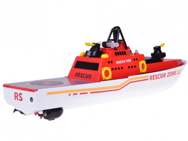 Ferngesteuertes großes Feuerlöschboot mit Wasserstrahl und Leuchteffekten