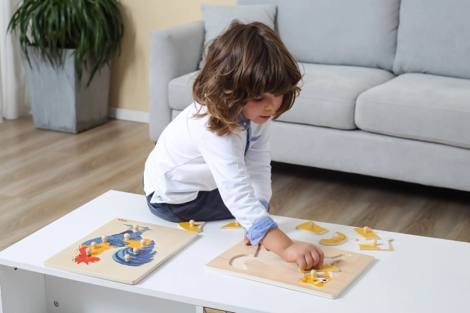 Montessori Holzpuzzle Hahn