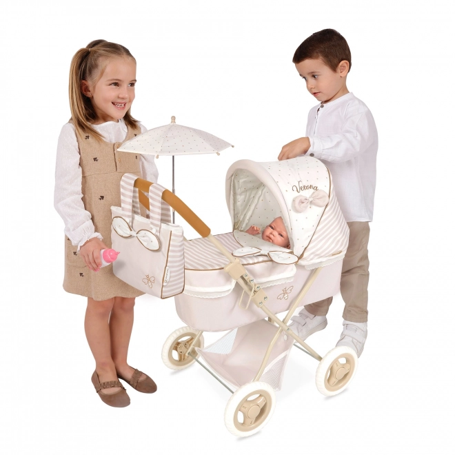Klappbarer Puppenwagen mit Sonnenschirm und Tasche Verona 60 cm