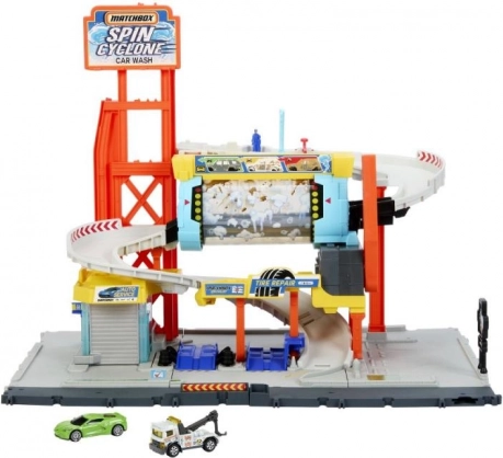 Auto-Waschanlage Matchbox Turbo Zyklon – mehrstöckiges Spielset mit Rampe und Service