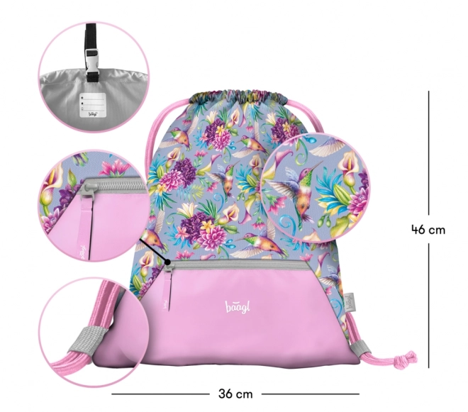 Baagl 3-teiliges Set Airy Kolibri: Rucksack, Federmäppchen, Beutel