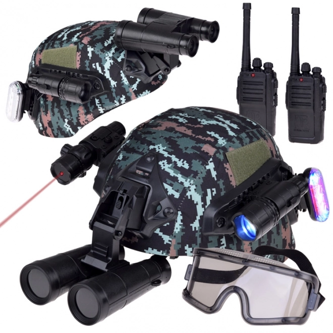 Spielset Soldat mit Helm, Fernglas und Walkie Talkie