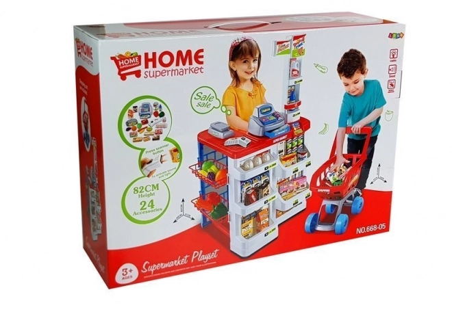 Spielzeug Supermarkt mit Einkaufswagen und Kassenscanner
