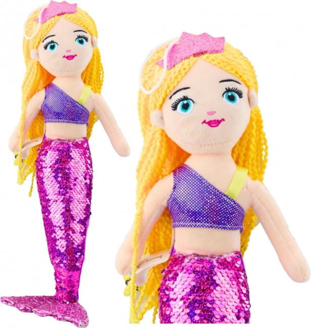 Plüsch-Meerjungfrau mit Pailletten-Schwanz lila 48 cm