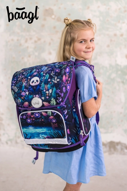 Baagl 3-Set Ergo Jungle Panda: Schultasche, Federmäppchen, Beutel