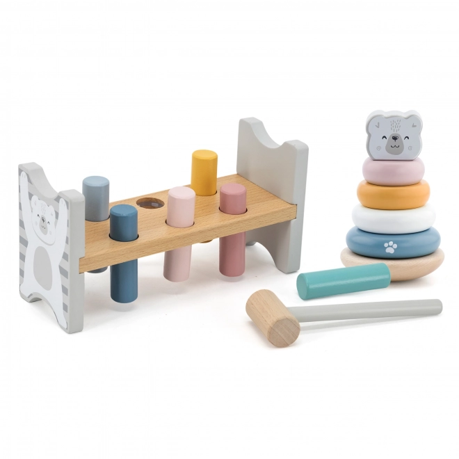 Holzset PolarB Pyramide und Klopfbank Bärchen Montessori