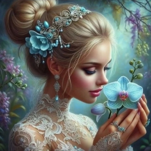 Diamantmalerei Mädchen mit Orchidee 30x40 cm