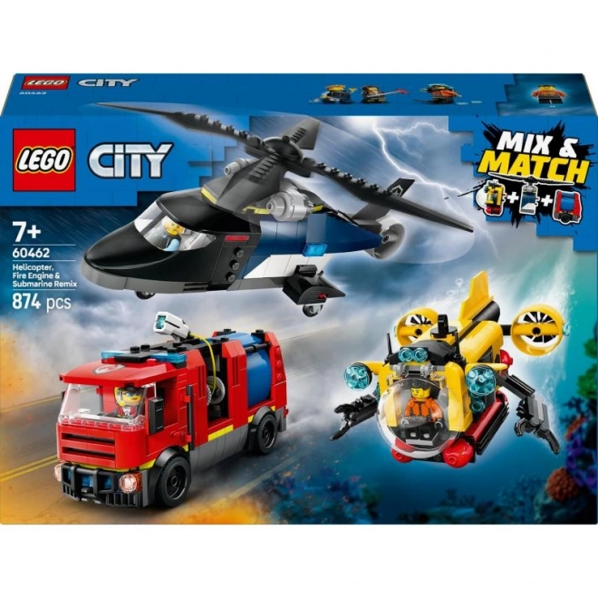 Lego City Hubschrauber-Set mit Feuerwehrfahrzeug und U-Boot