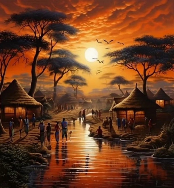 Diamantmalerei Sonnenuntergang in Afrika 30x40cm