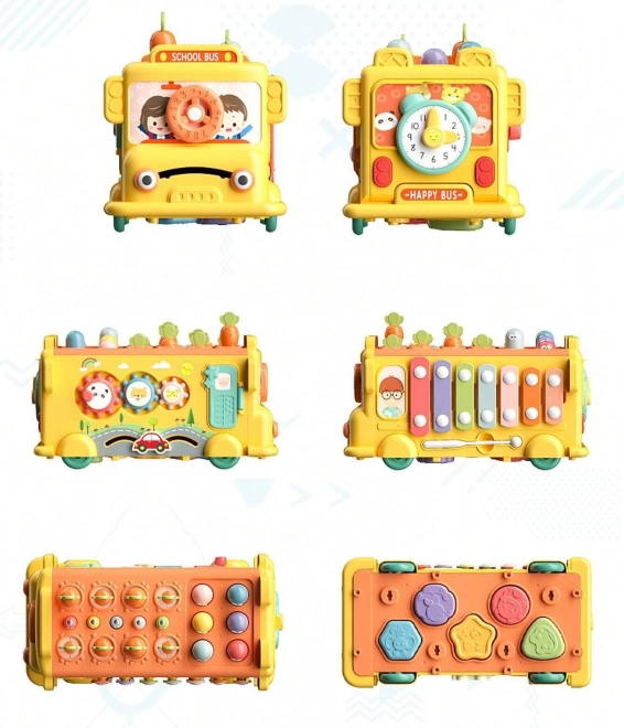 Interaktiver Montessori Schulbus mit Hammer und Xylophon