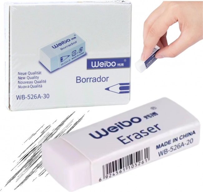 Weißer Schul- und Büro-Radiergummi WEIBO 4 cm