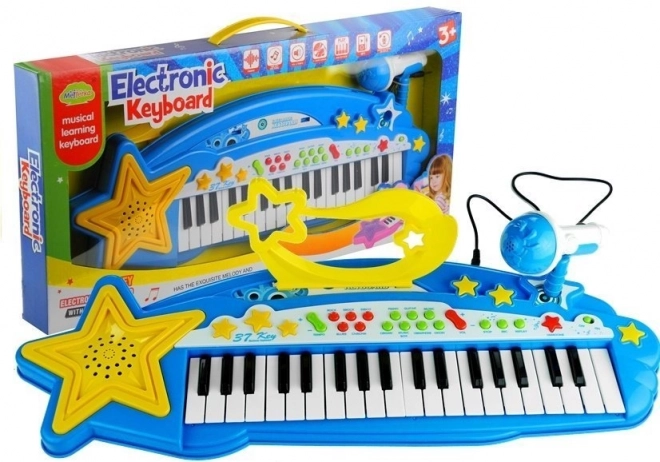 Großes Keyboard mit 37 Tasten MP3 & Mikrofon Blau für Jungen