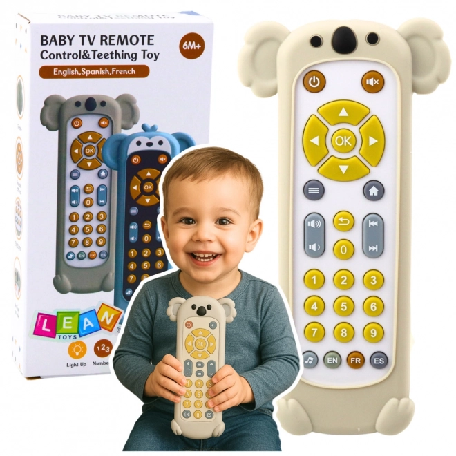 Interaktive Kinderfernbedienung mit einem Koala-Silikonbezug beige