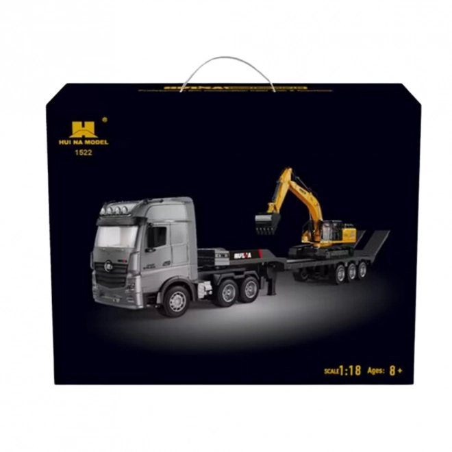 Ferngesteuertes Lastwagenmodell mit Anhänger und Bagger Huina 1:18