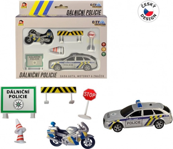 Autobahnpolizei-Set CITY COLLECTION – Auto mit Blaulicht und Motorrad