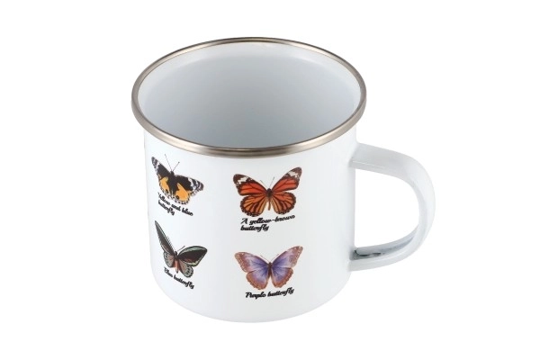 Emaille Tasse mit Schmetterlingsmotiv