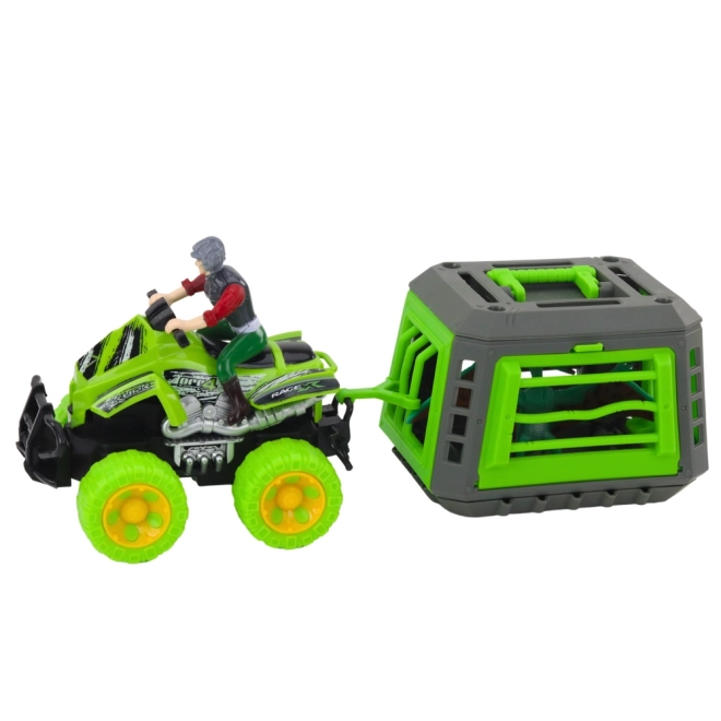 Quad mit Fahrer und Dinosaurierkäfig