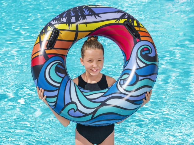 Schwimmreifen mit Griffen 91 cm im Mix: Wellen, Palmen – Wellen und Palmen