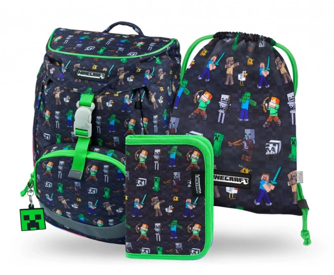 Baagl Schulset Airy MINECRAFT: Schulrucksack, Federmappe, Beutel