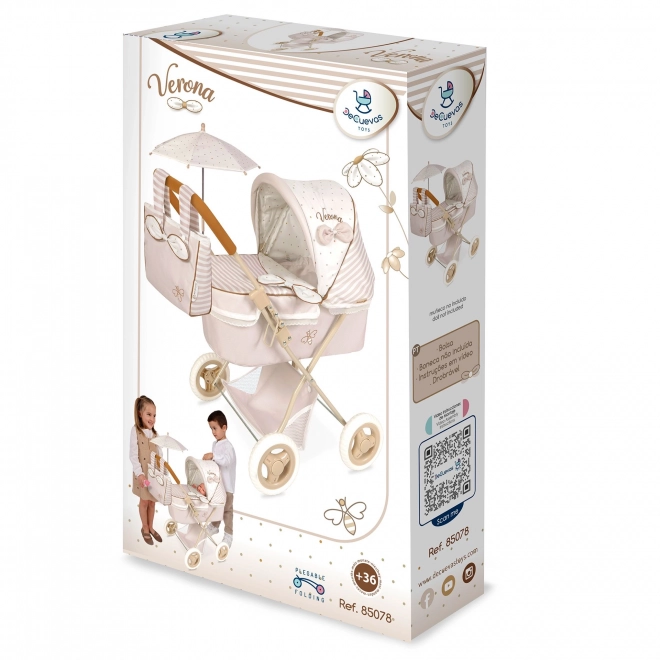 Klappbarer Puppenwagen mit Sonnenschirm und Tasche Verona 60 cm