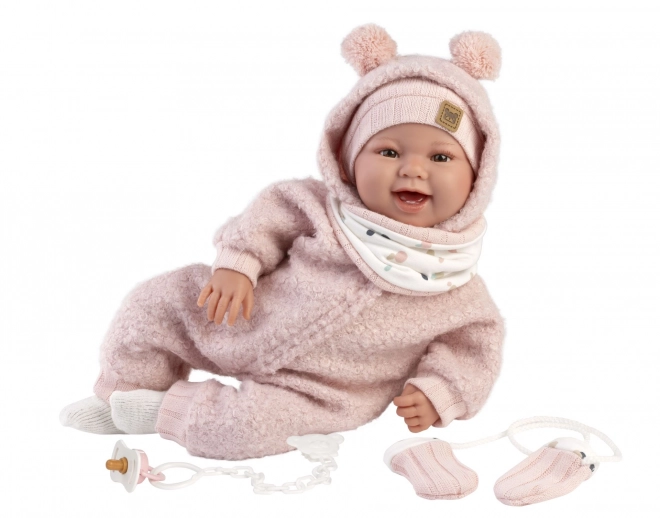 Realistische Babypuppe mit Geräuschen und weichem Stoffkörper - 44 cm