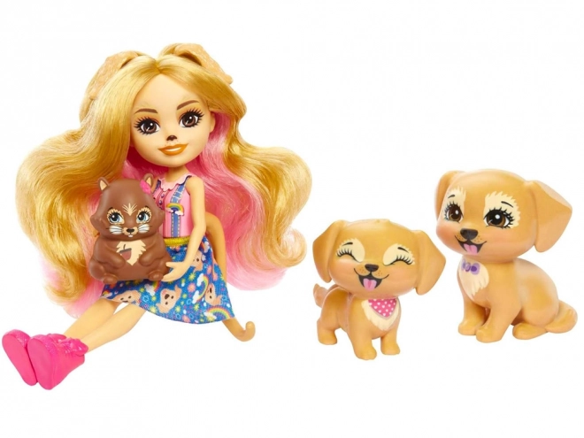 Enchantimals Puppe Gerika Golden Retriever mit Welpen und Eichhörnchen