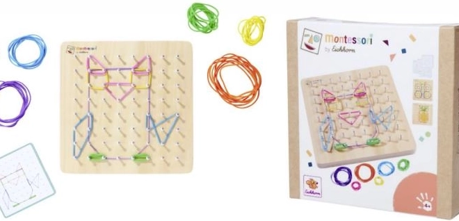 Montessori Geometrische Tafel mit bunten Gummibändern