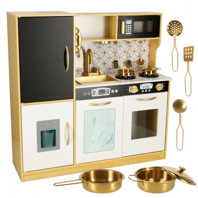 Kinderküche Holz mit Kühlschrank und Tafel Gold