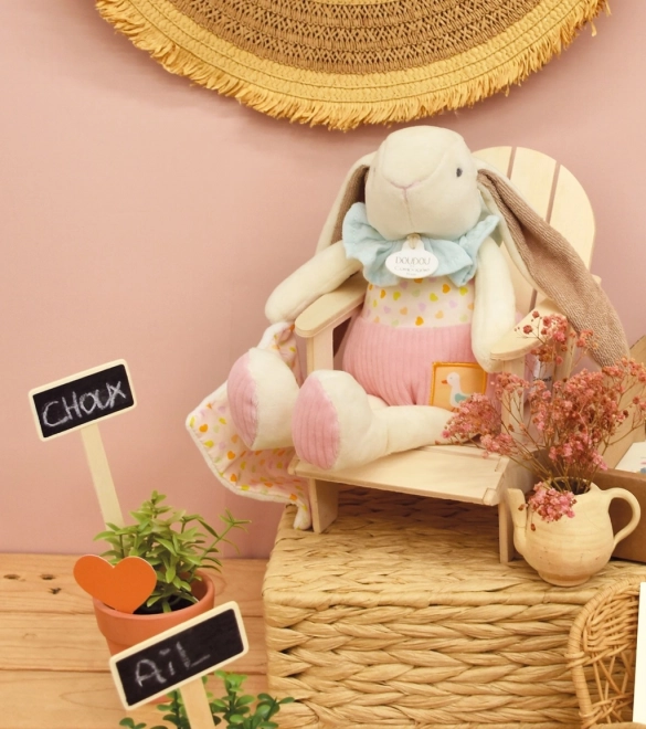 Doudou Geschenkset Rosa Kaninchen Ciboulette mit Decke