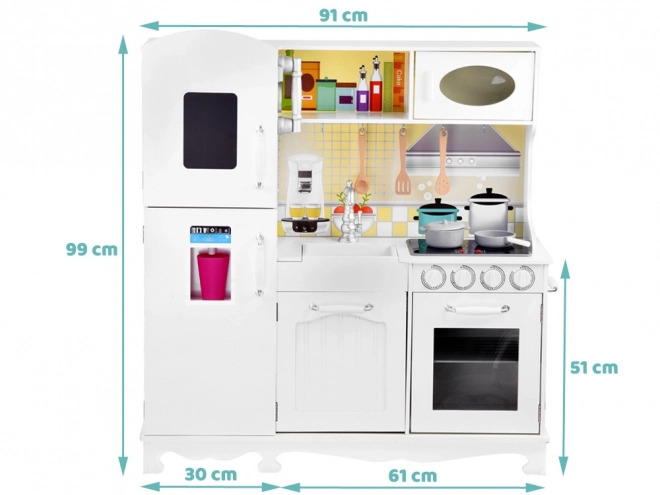 Große Holzküche mit Kühlschrank und Backofen