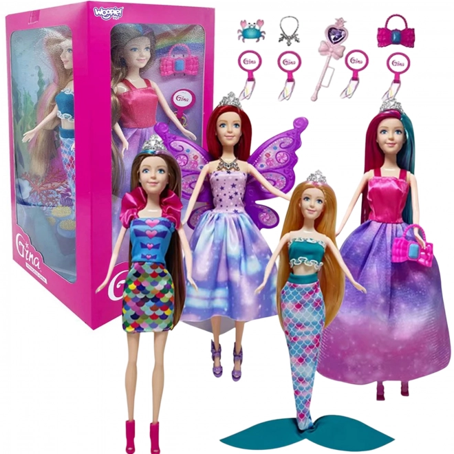 WOOPIE Set 4 Magische Prinzessinnen - Box Puppen 4v1 mit Zubehör