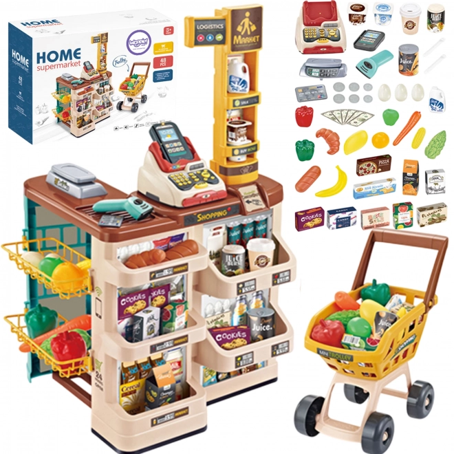 Supermarkt-Spielset mit Einkaufswagen und Zubehör