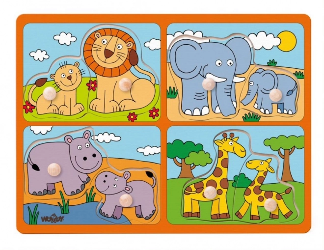 Safari-Puzzle mit Tieren und ihren Jungen