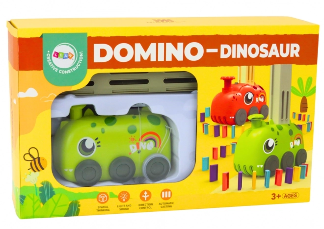 Grünes Dinosaurier-Auto mit Domino-Steinen