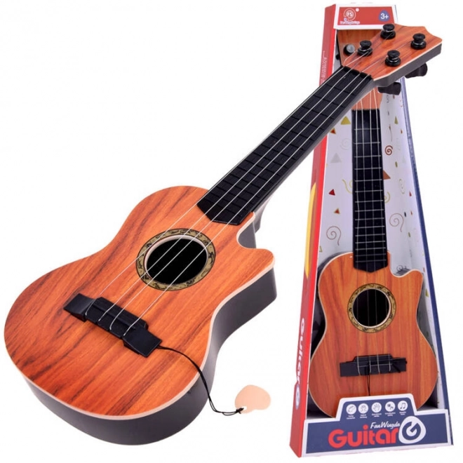 Kindergitarre mit 4 Saiten und Plektrum – dunkelbraun