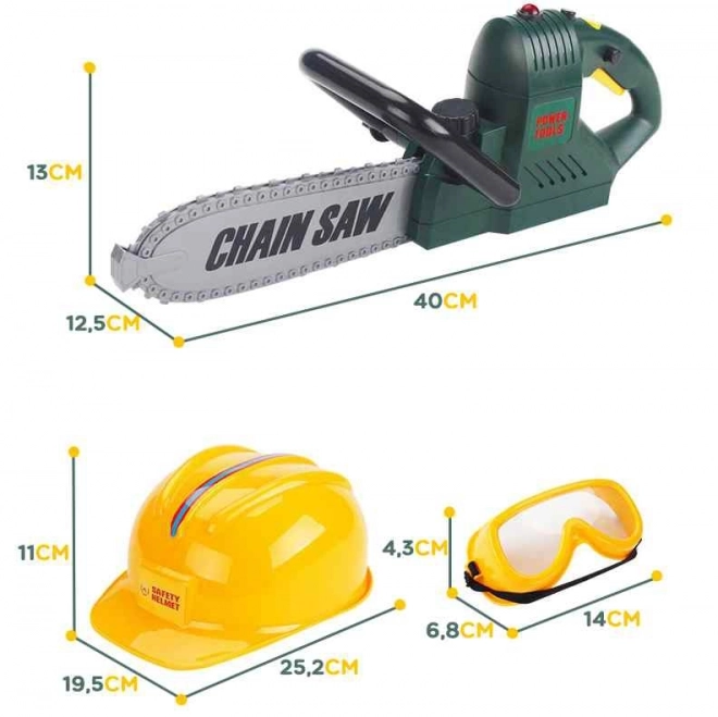 Großes Kettensägen-Spielset mit Helm, Brille und Handschuhen
