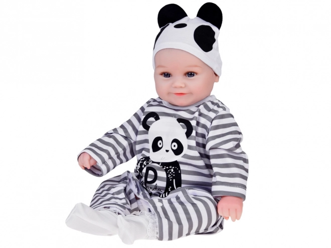 Niedliche weiche Babypuppe Junge mit Panda-Strampler