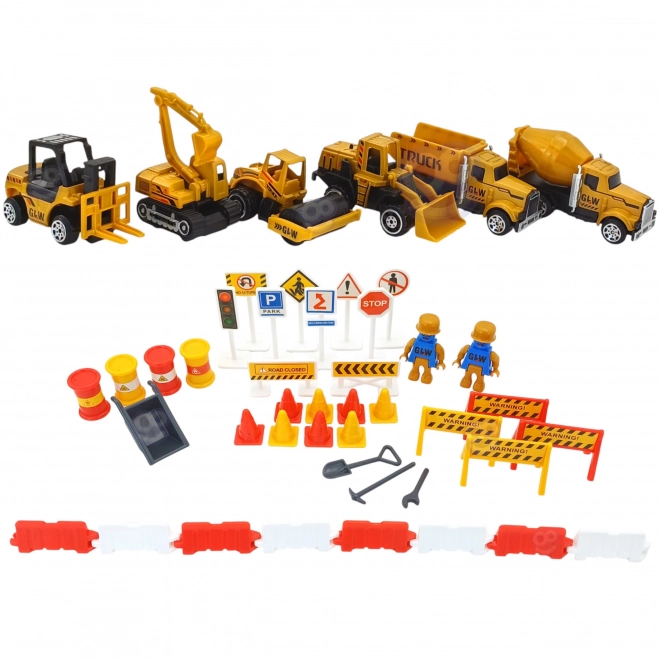 Woopie Baustellen-LKW 6 in 1 Set mit Kran und Fahrzeugen