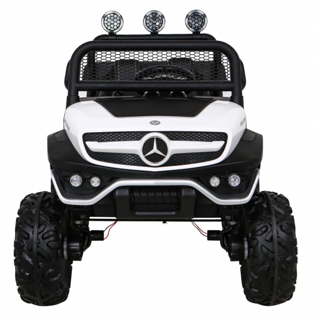 Mercedes Benz Unimog für Kinder Weiß + Antrieb 4x4 + Fernbedienung + Gepäckträger + langsamer Start + MP3 LED