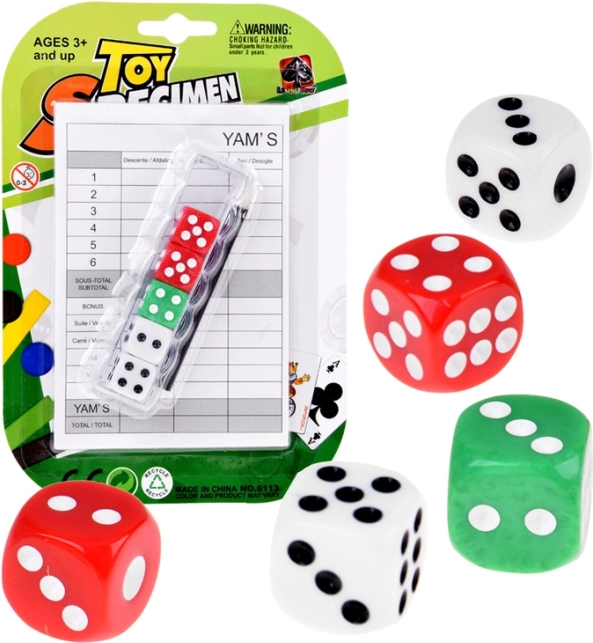 Würfelset für das Spiel Yams mit Block und Etui
