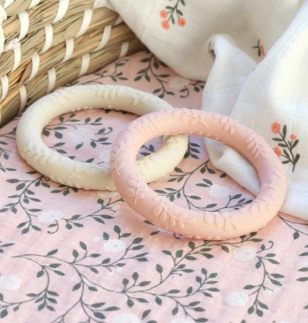 A Little Lovely Company Silikon Zahnen Zähne mit Blättern 2 Stück – Erdbeercreme