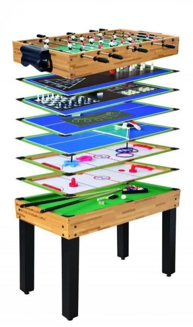 Spielkonsole 12in1 für Kinder und Erwachsene + MDF-Platte 105x57x71cm + Tischfußball Billardtisch Tischtennis Schach Bowling