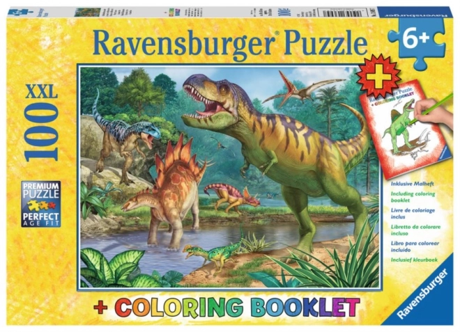 Dinosaurier-Puzzle XXL mit Malbuch