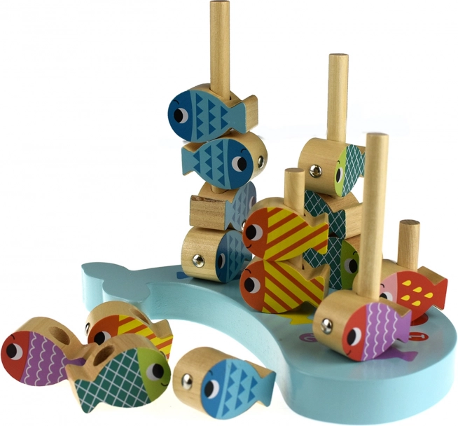 Tooky Toy Holzspiel Wal und Fische Multifunktional 4 in 1