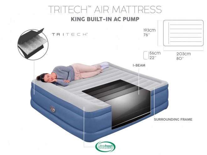 Bestway Matratze für 2 Personen integrierte Tritech Air Pumpe 203x193x56cm King 67692
