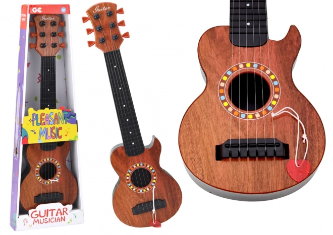 Braune Kindergitarre aus Holz mit Plektron