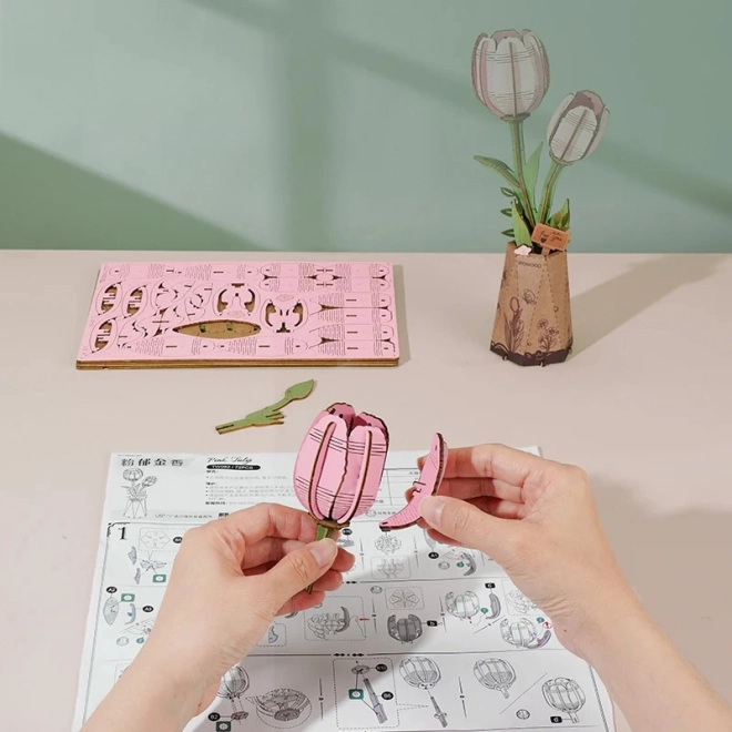 3D Holzpuzzle Rosa Tulpe