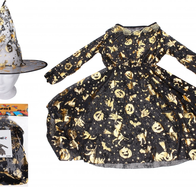 Karnevalskostüm Hexe – Gold (Kleid und Hut)